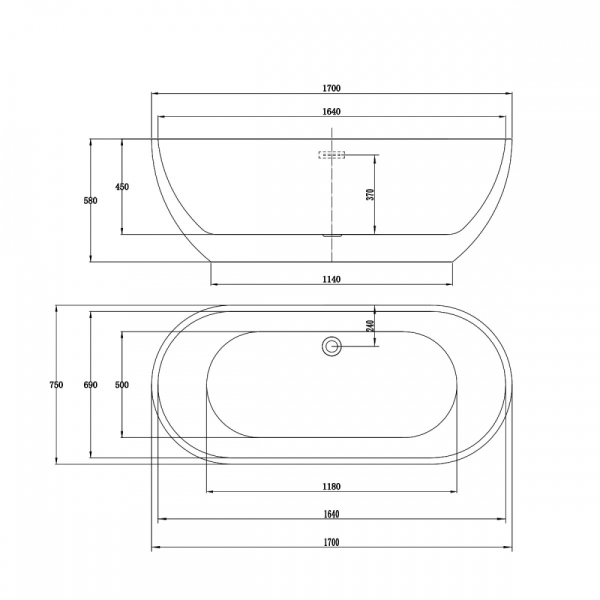 Ванна акриловая Vincea, VBT-109,170х75