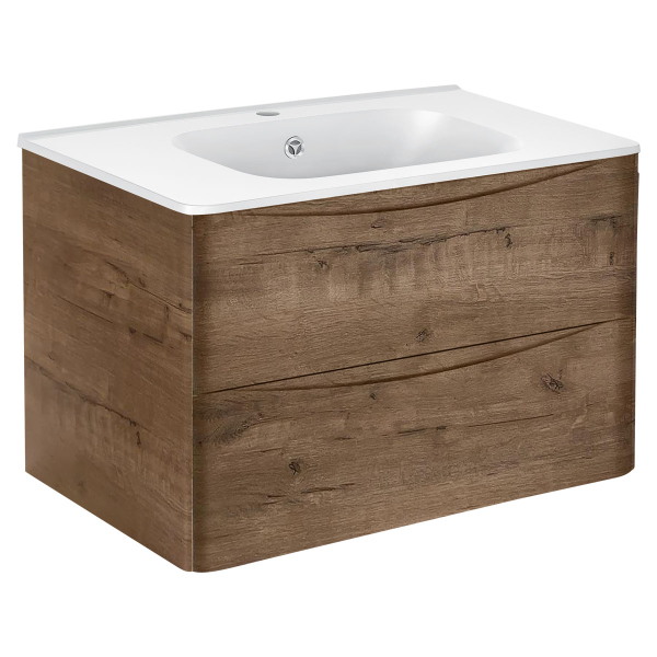 Тумба с раковиной Vincea Paola 800 подвесная, 2 выкатных ящика soft close, V.Oak, VMC-2P800VO+VCB-2VP800W