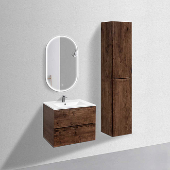 Тумба с раковиной Vincea Mia 700 подвесная, 2 выкатных ящика soft close, R.Wood, VMC-2MC700RW+VBS-13960MA