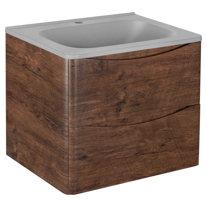 Тумба с раковиной Vincea Paola 600 подвесная, 2 выкатных ящика soft close, R.Wood, VMC-2P600RW+VCB-2VP600B