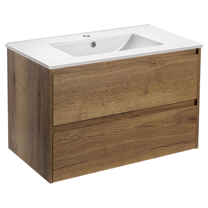 Тумба с раковиной Vincea Gio 800 подвесная, 2 выкатных ящика soft-close, T.Oak, VMC-2G800TO+VBS-13980
