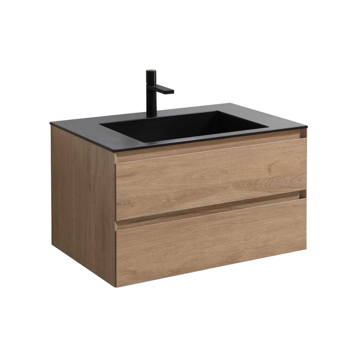 Тумба с раковиной Vincea Luka 800 подвесная, 2 выкатных ящика soft-close, N.Oak, VMC-2L800NO+VCB-13800G