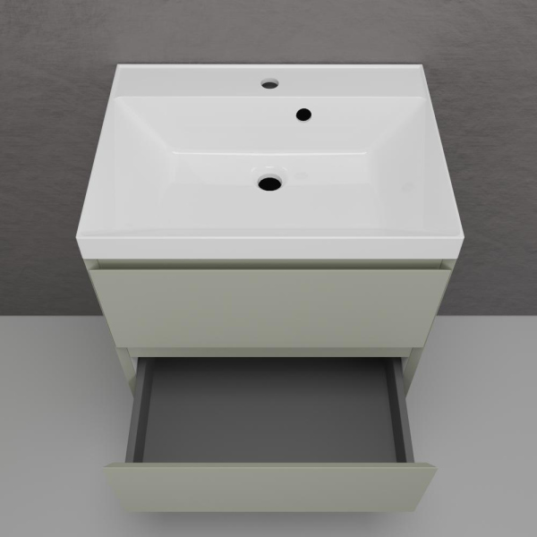 Тумба без раковины подвесная "Манхэттен 60" ЭМАЛЬ 60 2 ящика PLUS олива, ЛС-00002367