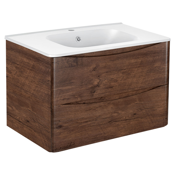 Тумба с раковиной Vincea Paola 800 подвесная, 2 выкатных ящика soft close, R.Wood, VMC-2P800RW+VCB-2VP800W