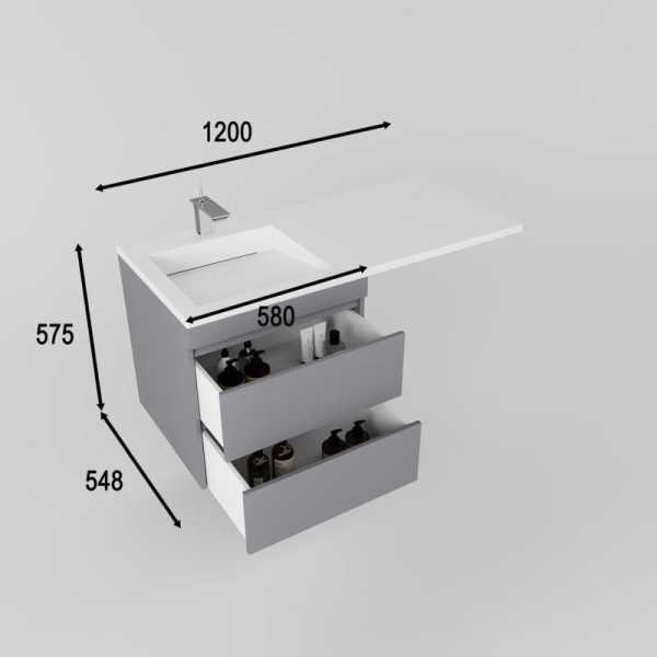 Тумба без раковины подвесная Style Line "Даллас ЛЕОН 120", Люкс серая, СС-00002451