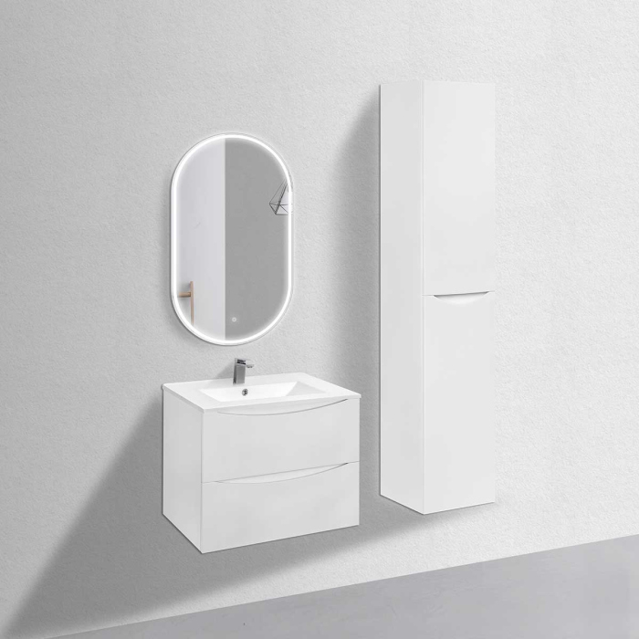 Тумба с раковиной Vincea Mia 700 подвесная, 2 выкатных ящика soft close, G.White, VMC-2MC700GW+VBS-13960MB