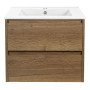 Тумба с раковиной Vincea Gio 600 подвесная, 2 выкатных ящика soft-close, T.Oak, VMC-2G600TO+VBS-13960MA