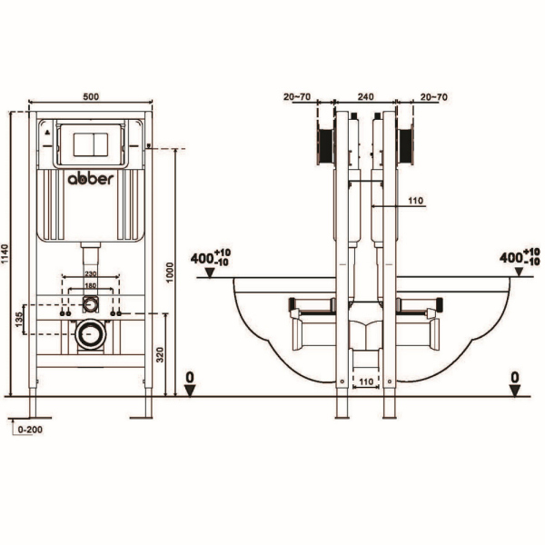 Инсталляция двойная самонесущая ABBER AC0106 для двух подвесных унитазов