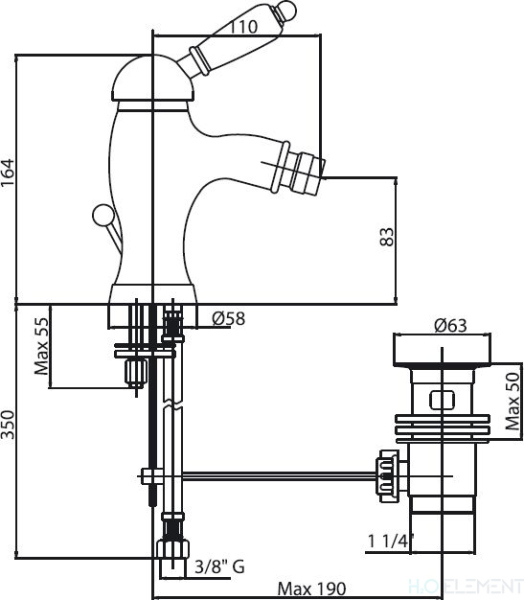Смеситель Caprigo Adria Uno 02-030-vot для биде, с донным клапаном