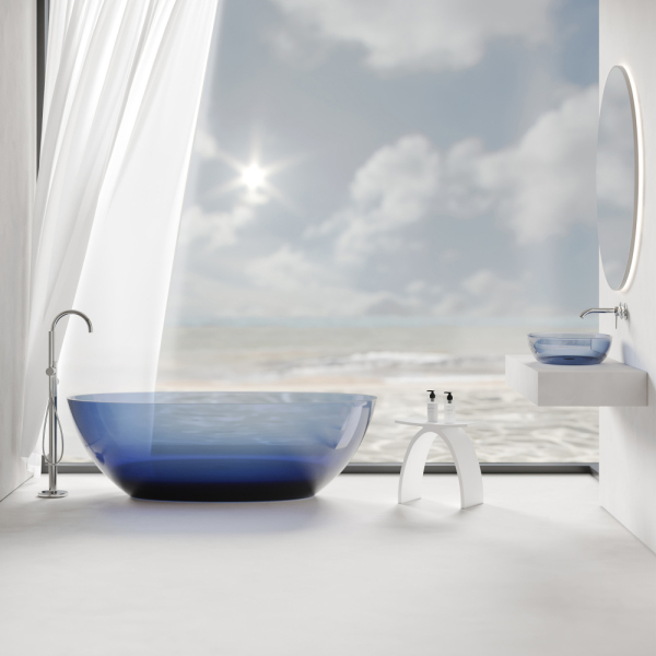 Раковина накладная прозрачная ABBER Kristall AT2801Saphir синяя