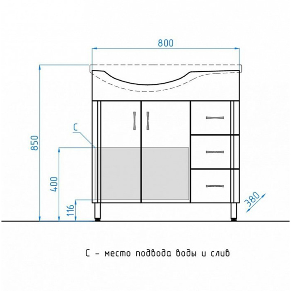 Тумба для комплекта Style Line Эко Стандарт №25 82 белая, правая