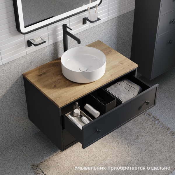 Тумба без раковины подвесная со столешницей МДФ, 80 см IDDIS Torr темно-серый (TOR80DVi95K)