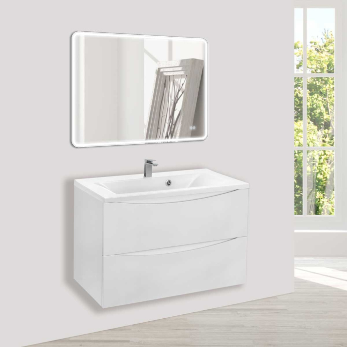 Тумба с раковиной Vincea Mia 750 подвесная, 2 выкатных ящика soft close, G.White, VMC-2MA750GW+VCB-3M750B