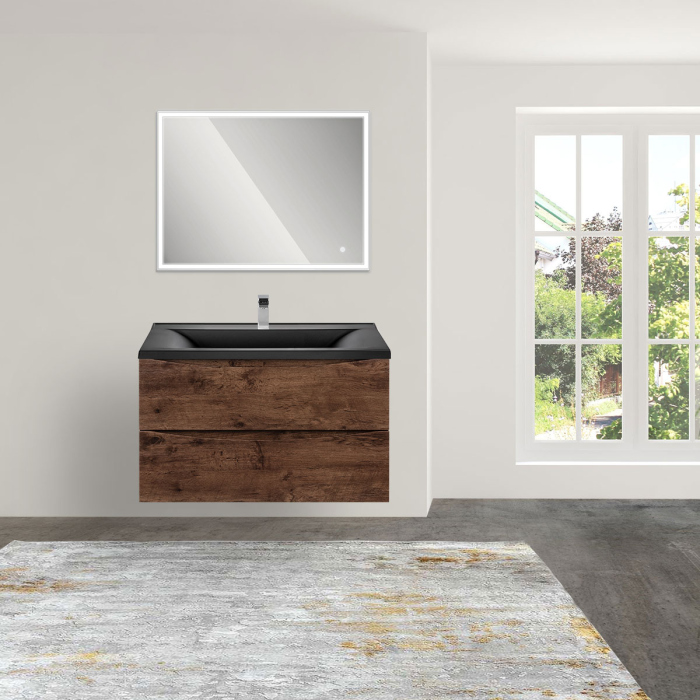 Тумба с раковиной Vincea Mia 750 подвесная, 2 выкатных ящика soft close, R.Wood, VMC-2MA750RW+VCB-3M750W