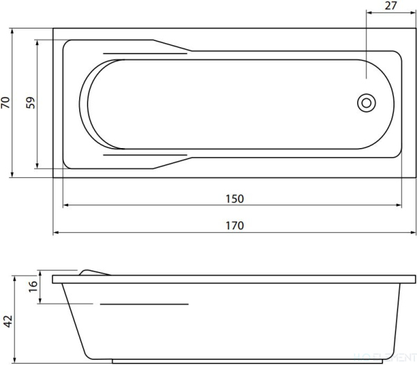 Акриловая ванна Cersanit Santana 170 ультра белый