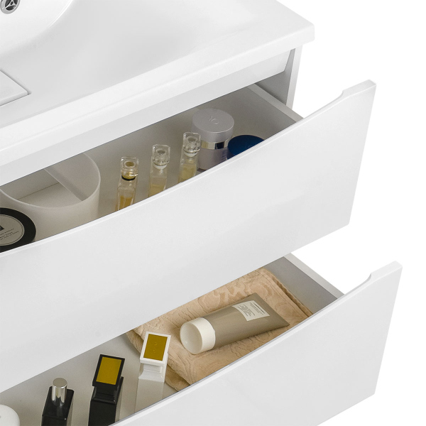 Тумба с раковиной Vincea Mia 650 подвесная, 2 выкатных ящика soft close, G.White, VMC-2MA650GW+VCB-3M650W Тумба с раковиной Vincea Mia 650 подвесная, 2 выкатных ящика soft close, G.White, VMC-2MA650GW+VCB-3M650W