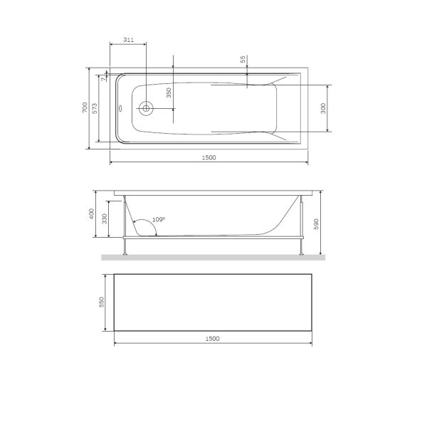 Декоративная фронтальная панель для ванны 150х70 см AM.PM Gem, W90A-150-070W-P1