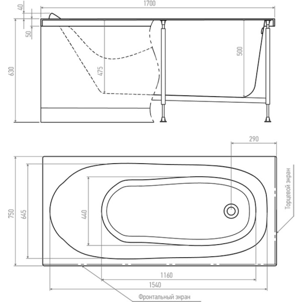 Ванна Alex Baitler NEMI 170х75 пустая Ванна Alex Baitler NEMI 170х75 пустая
