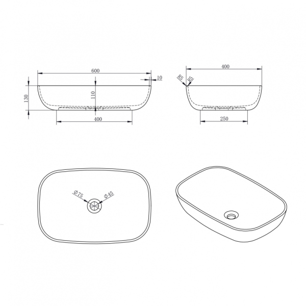 Раковина накладная ABBER Stein AS2620 белая матовая