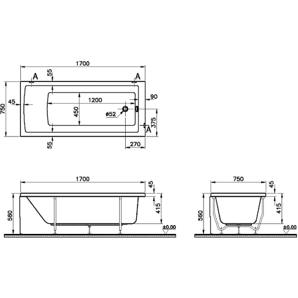 Акриловая ванна Vitra Neon 170x75 52280001000 Акриловая ванна Vitra Neon 170x75 52280001000
