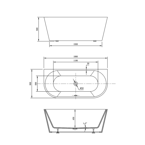 Ванна акриловая Vincea VBT-421-1800, 1800*800*580, цвет белый, щелевой перелив, слив хром Ванна акриловая Vincea VBT-421-1800, 1800*800*580, цвет белый, щелевой перелив, слив хром