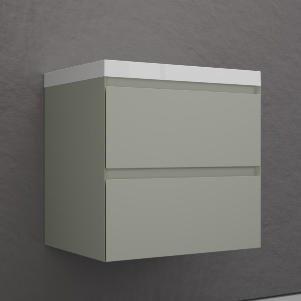 Тумба без раковины подвесная "Манхэттен 60" ЭМАЛЬ 60 2 ящика PLUS олива, ЛС-00002367