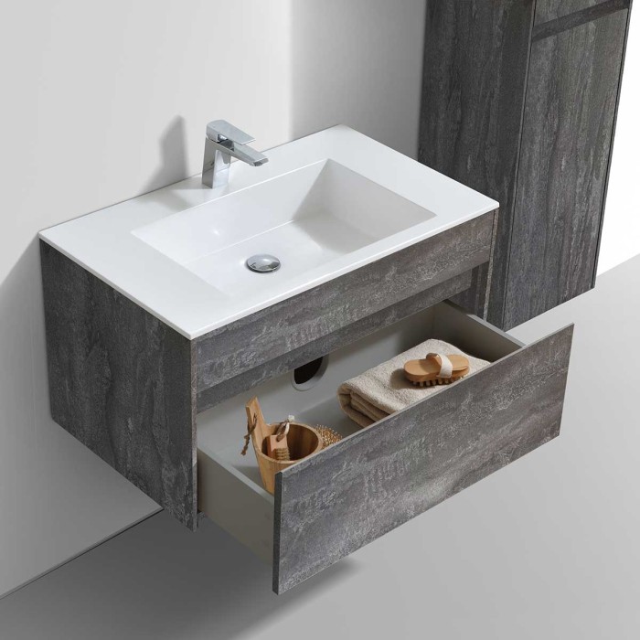 Тумба с раковиной Vincea Chiara 800 подвесная, 1 выкатной ящик soft-close, G.Stone, VMC-2C800GS+VCB-13800W