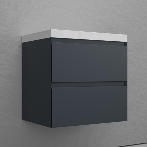 Тумба без раковины подвесная "Манхэттен 60" ЭМАЛЬ 60 2 ящика PLUS графит, ЛС-00002366