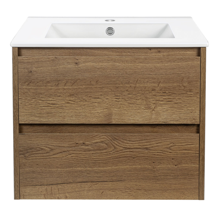 Тумба с раковиной Vincea Gio 600 подвесная, 2 выкатных ящика soft-close, T.Oak, VMC-2G600TO+VBS-13960MB